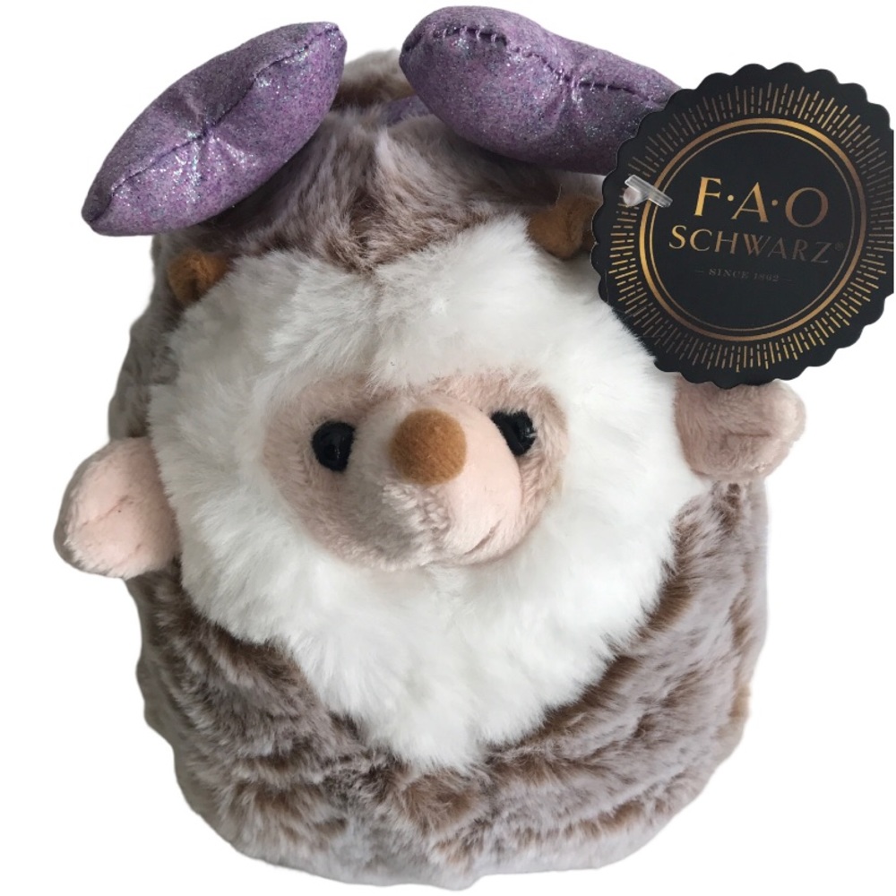 FAO Schwarz Hedgehog 6” Plush Stuffed Animal With Pink Heart Headband NWT